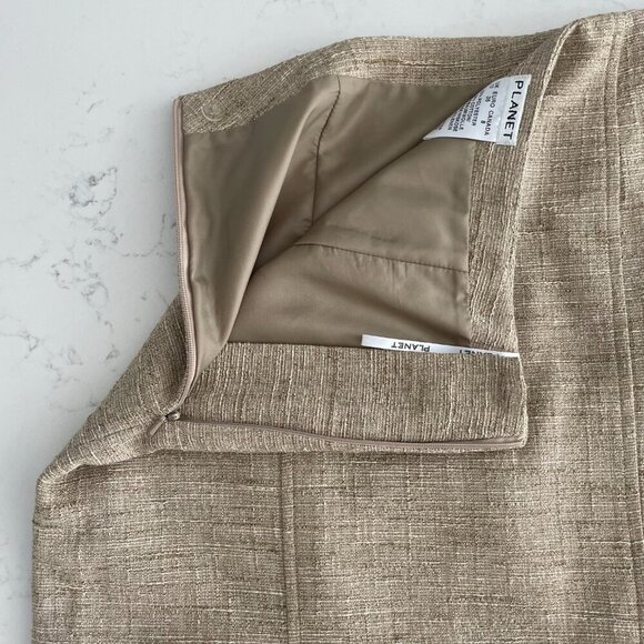 Planet Pleated Poly Cotton Blend Lined Midi Skirt in Tan Cream Sage Green Sz 8 - Picture 10 of 14